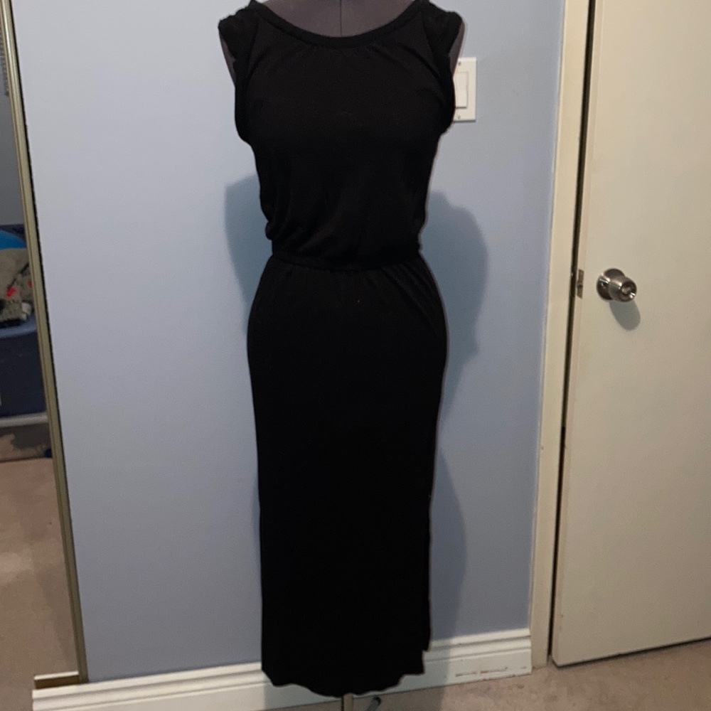 JOE FRESH black maxi dress with elastic waist, sleeveless, size XS